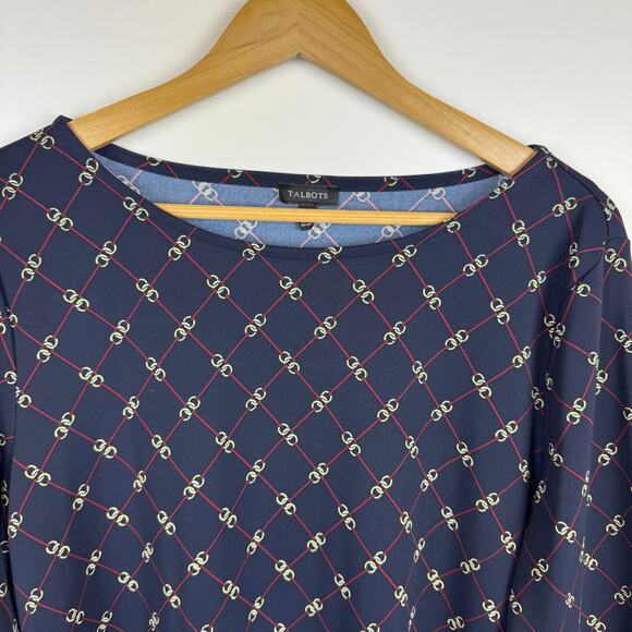 Talbots Womens Chains Jersey Top Sz L Bell Sleeve Equestrian Classy Preppy Flowy - Picture 3 of 9